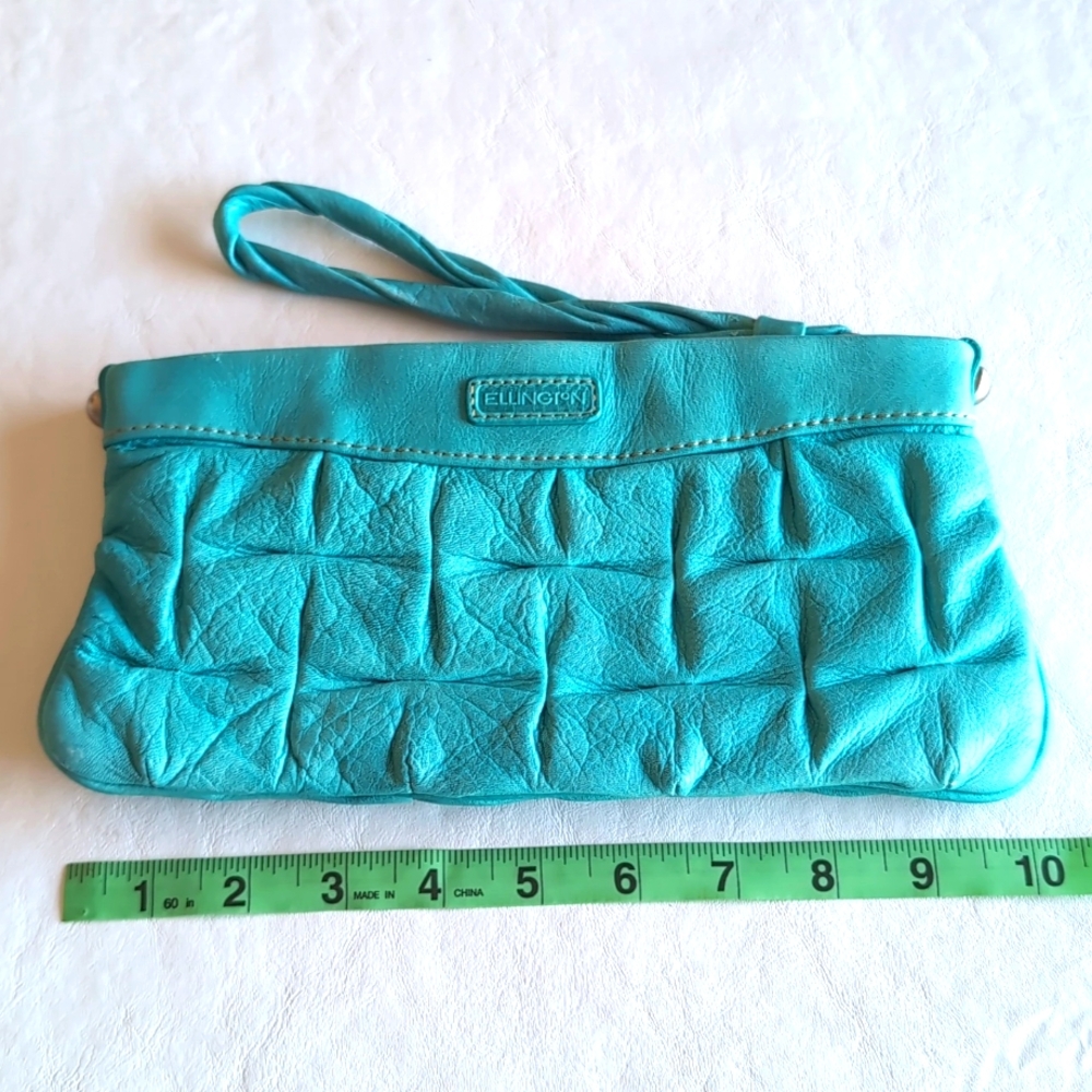 Ellington Turquoise Blue Aqua Dimpled Leather Wristlet Clutch - Picture 6 of 8